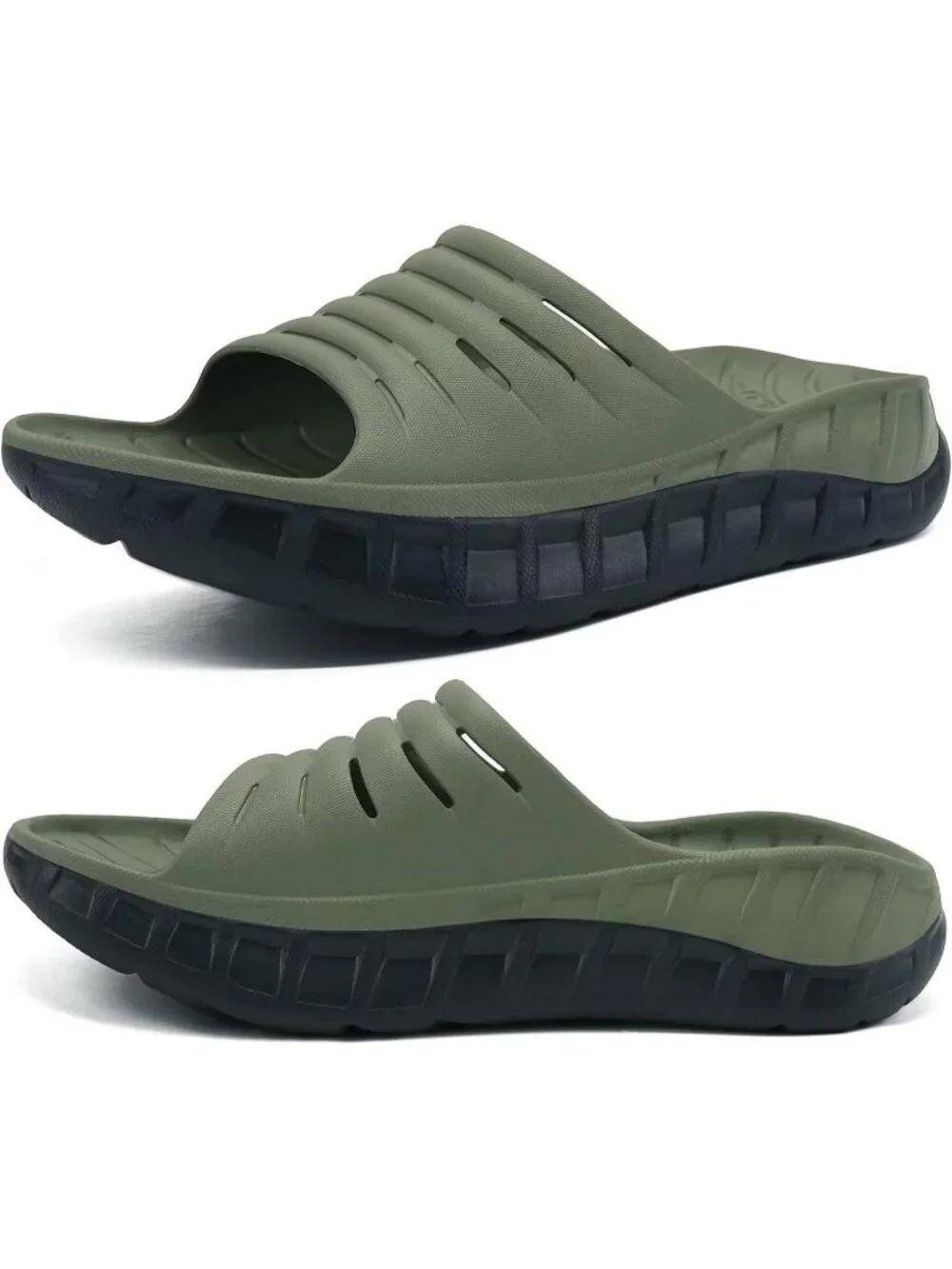 Men's Green Black Recovery Orthotic Arch Support Open Toe Slides Slipper Shoes